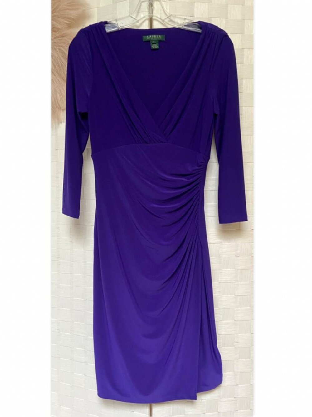 Ralph Lauren Ruched Purple Stretchy Draped Knee Length Dress Size 2